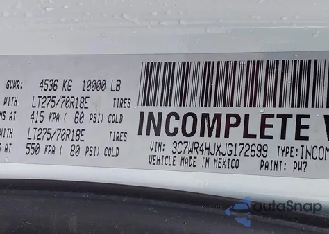 2018 Ram 2500 Tradesman 4X2 8' Box z USA, uszkodzony, nr VIN 3C7WR4HJXJG172699